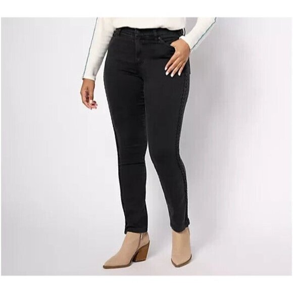 Denim & Co. Retreat Easy Stretch Detail Straight Jean Washed Black Reg 0 A617648 - Picture 1 of 1